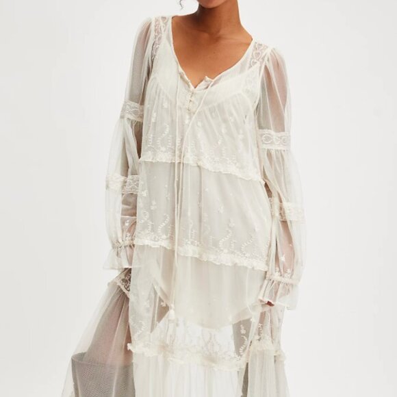 FREE PEOPLE STEVIE LACE MESH MAXI DRESS SIZE S - Picture 1 of 10